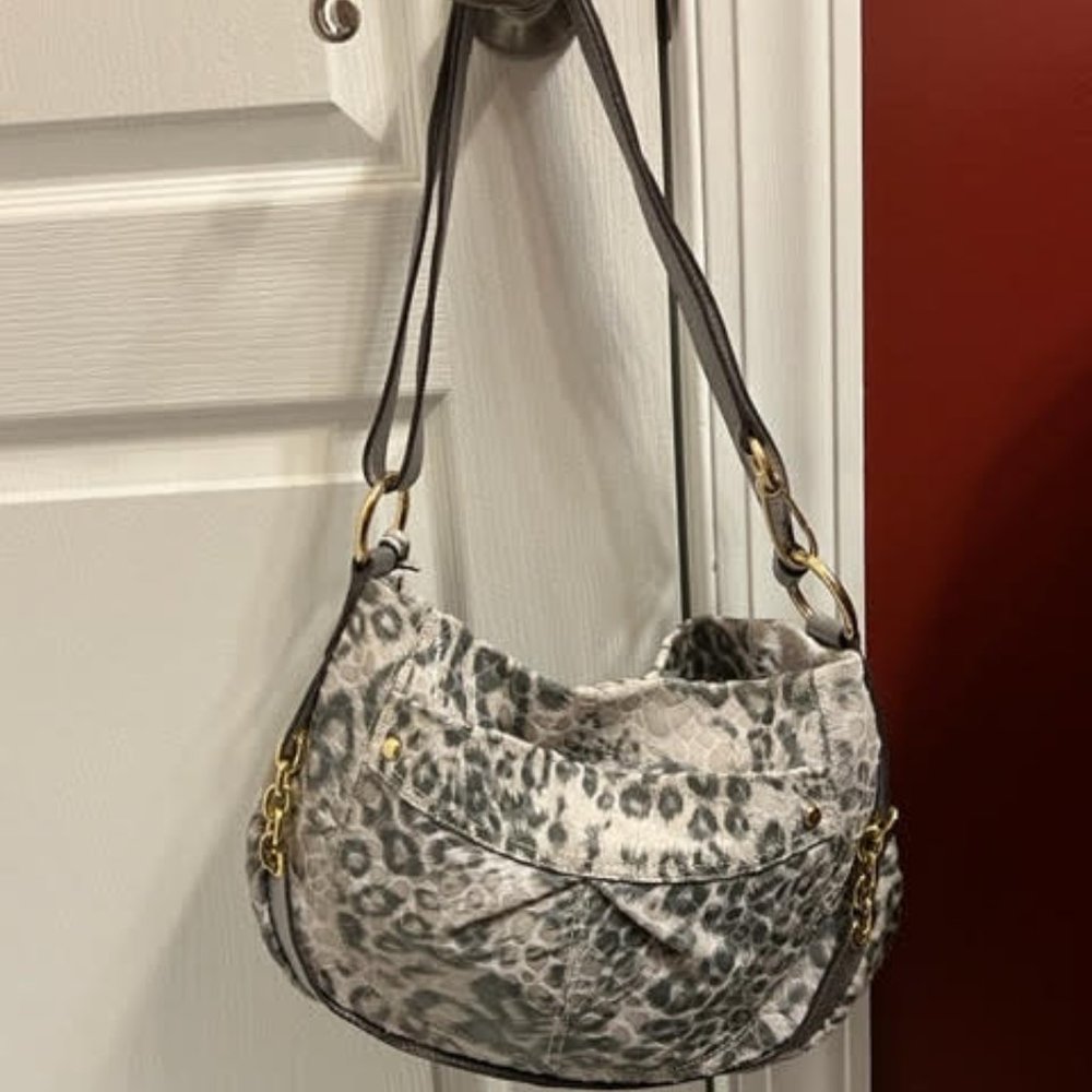 B. Makowsky Gray Leopard Shoulder Bag